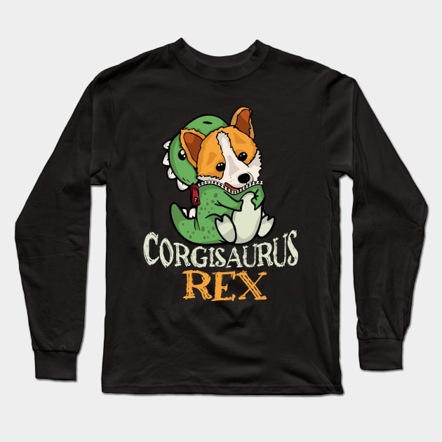 Cute Corgi Gift Women Dinosaur Trex Dog Owner Dog Lover Corgi Long Sleeve T-Shirt by PomegranatePower